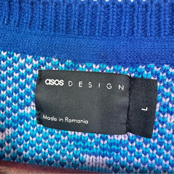 ASOS Preppy Sweater Argyle Purple Knit Stretch Designer Casual Academia Men’s - Picture 2 of 9